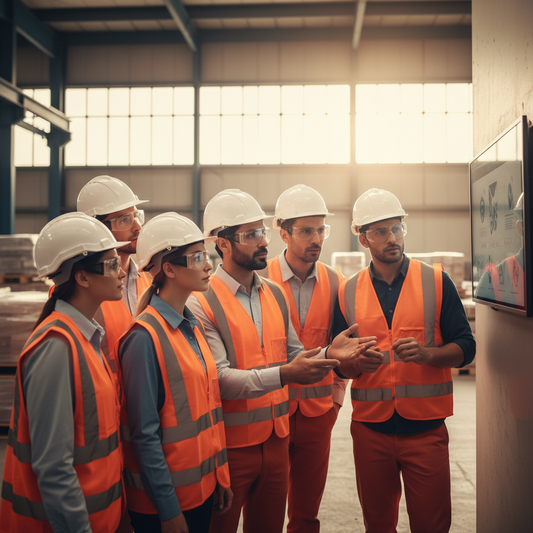 HMS-kurs for ansatte - byggearbeidere i refleksvest under sikkerhetsopplæring